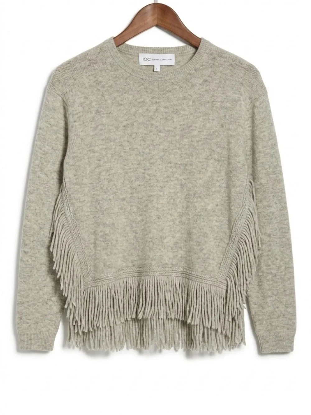 10 Crosby Derek Lam Light Gray Fringe Crewneck Sweater